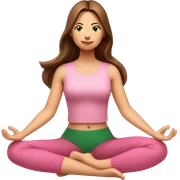 A girl with brown long hair, fair skin and green eyes is meditating in a relaxed lotus position in a comfortable pink top and pink leggings sticker