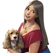 smiling girl with dog necklace sticker