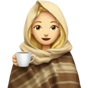 blonde girl inside a blanket sipping coffee eyes closed sticker