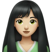 Beautiful girl,Black hair,long hair,Bang hair,Green eyes,Korean sticker