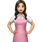 A white girl with long dark hair in pink apron sticker