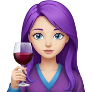 Girl with blue eyes and purple hair with glass of wine  and long hair sticker