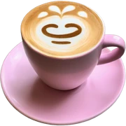 pink latte with heart shaped latte art sticker