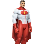 muscular superhero with cape sticker