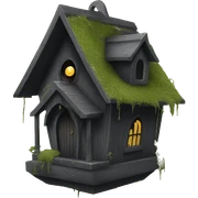 Realistic . Birdhouse. Haunted Addams house. birdhouse slightly mossy and spider webs  sticker
