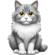 Grey and white fluffy cat sitting full body sticker