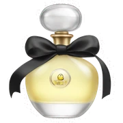 clear perfume with a black ribbon sticker