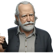 old man holding gun in shirt sticker