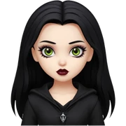 goth bratz baddie, beautiful hazel eyes, long black gothic hair style, black goth clothes sticker