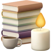 Books with coffee and a candle next to the books sticker