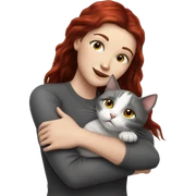 Realistic white girl dark red hair hugs grey cat sticker