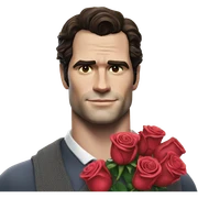 realistic photo of Henry Cavill holding roses and chocolates sticker