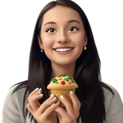 girl smiling with jewelry and food sticker