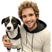 smiling boy with dog indoors sticker