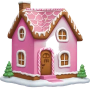 A pink gingerbread house sticker