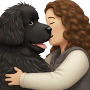 fluffy black newfoundland hugging white girl with long brown hair sticker