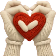 Hands in knitted making a heart shape sticker