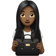 girl holding a black purse with black long hair sticker
