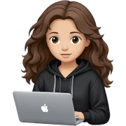Girl with wavy brown hair wearing a black hoodie holding the computer sticker