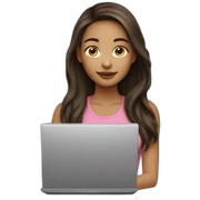 light skin girl long dark brown hairs with laptop sticker