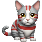 gray cat with red and white stripes  sticker