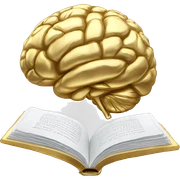 Gold brain reading a white book sticker