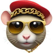 Fat rat with gold chain, and a red hat and sunglasses sticker