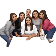 five cheerful girls at table sticker
