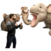 curious boy with monkey and elephant sticker