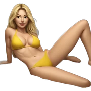 Sexy pose soft-fit Caucasian woman yellow bikini (beach body) bed realistic sticker