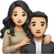 A half pale Asian man with short dark hair and amber eyes embracing and loving a half Asian woman with long wavy dark hair and dark hazel eyes. They love each other a lot And have good fashion taste. And are having a lot of fun sticker