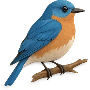 very detailed Eastern Bluebird perched on a tree branch, intricate cut paper textures, bright blue back, rusty orange breast, realistic markings sticker