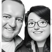 smiling couple in monochrome sticker