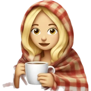 Blonde girl inside a blanket sipping coffee eyes closed sticker