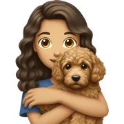 brunette girl holding golden doodle  sticker