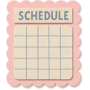 soft pastel minimal daily schedule grid with cute borders, with a pink scalloped border sticker