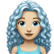 white girl with long blue curly hair sticker