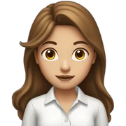 girl with brown long hair in white shirt with macbook sticker