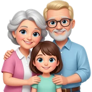 Grey grandma and blond grandpa cuddeling with brunette kid girl sticker