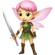 Female, forest fairy, fairy wings, pointed elf ears, short pink hair, vines, holding medieval sword sticker