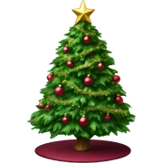 Realistic decorated green and burgundy Christmas tree sticker