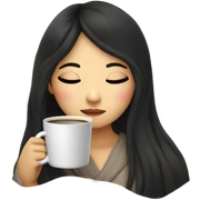 Asian girl inside a blanket sipping coffee eyes closed black hair sticker