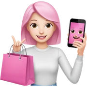 white skin influencer taking selfie with a pink shopping bag sticker