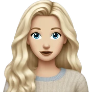 White girl blue eyes Blonde balayage long hair beige sweater sticker
