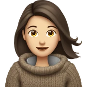 White woman with long straight dark brown hairs in a cozy sweater with a cup of tea sticker
