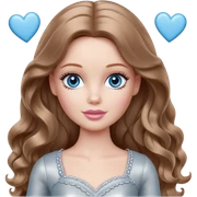 There are grey hearts all around Barbie girl Chestnut long wavy hair and blue eyes is In pale silver clothes sticker