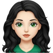 Caucasian girl with long, wavy black hair, green eyes, and pretty makeup. sticker