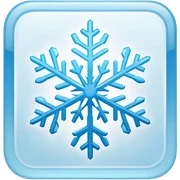 a Tiny compressed Stylized light-blue snowflake symbol inside a pastel gradient white square icon, light blue borders sticker