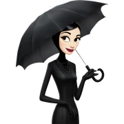 Audrey Hepburn as Morticia Addams at a rainy funeral holding a lacey umbrella. funeral veil ,gloves,purse.  sticker