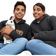boys smiling with rabbit outdoors sticker